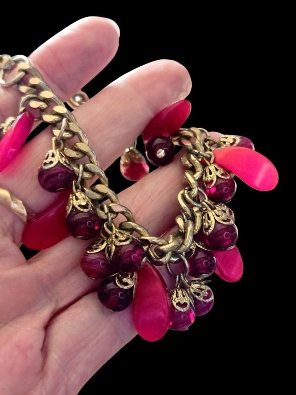 Vintage Art Glass & Lucite Bracelet- UV Reactive - Neon Glow